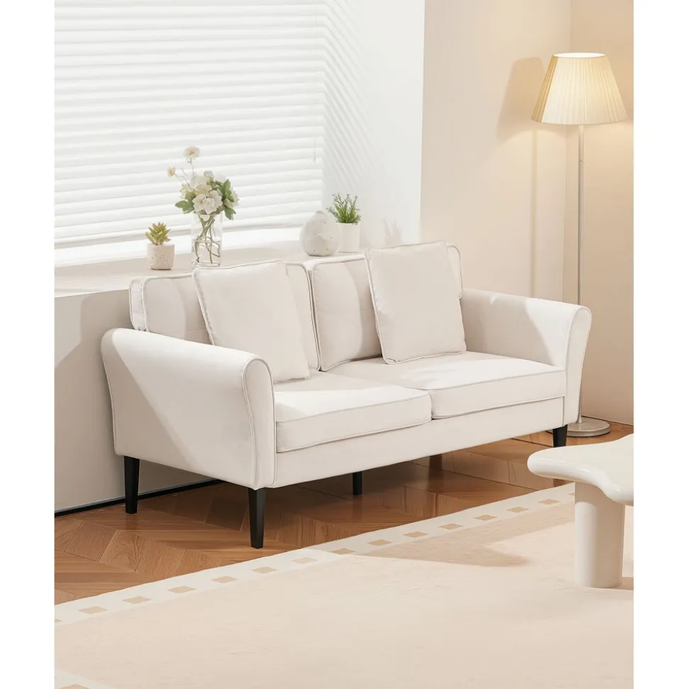 VEVOR Loveseat Sofa, 69-Inch Small Sofa Couch for Living Room, Velvet Fabric 2-Seats Couch with Sinuous Spring, Soft Cushions and Sturdy Frame, Comfy Loveseat for Bedroom, Office or Apartment, White