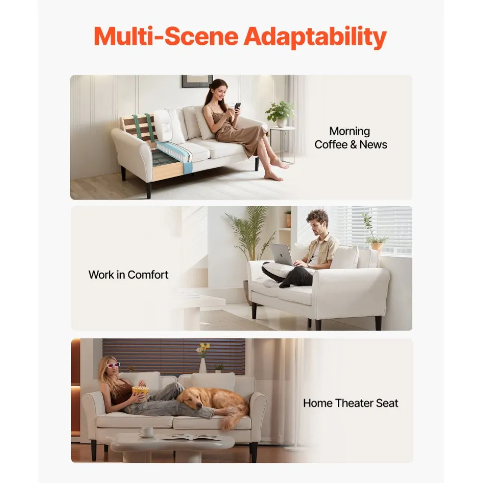 VEVOR Loveseat Sofa, 69-Inch Small Sofa Couch for Living Room, Velvet Fabric 2-Seats Couch with Sinuous Spring, Soft Cushions and Sturdy Frame, Comfy Loveseat for Bedroom, Office or Apartment, White
