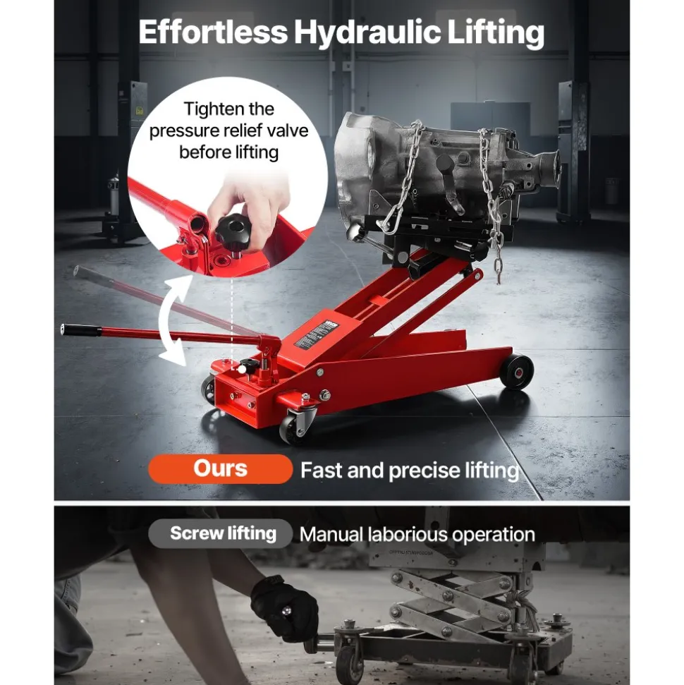 VEVOR Low Profile Floor Jack, 2200 lbs / 1 Ton Lifting Capacity Telescoping Transmission Floor Jack, 7.28-27.6 in Lifting Height, Flexible 360° Swivel wheels, Heavy-Duty Lift Hoist for Garage/Shop