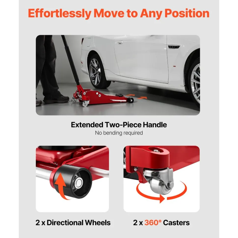 VEVOR Low Profile Floor Jack, 3 Ton (6614 lbs) Capacity, Aluminum Racing Floor Jack with Dual Pistons Quick Lift Pump, Hydraulic Trolley Car Lift for Sports Car, SUV, Pickup, Lifting Range 3.3"-20.3"