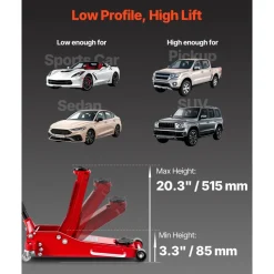 VEVOR Low Profile Floor Jack, 3 Ton (6614 lbs) Capacity, Aluminum Racing Floor Jack with Dual Pistons Quick Lift Pump, Hydraulic Trolley Car Lift for Sports Car, SUV, Pickup, Lifting Range 3.3