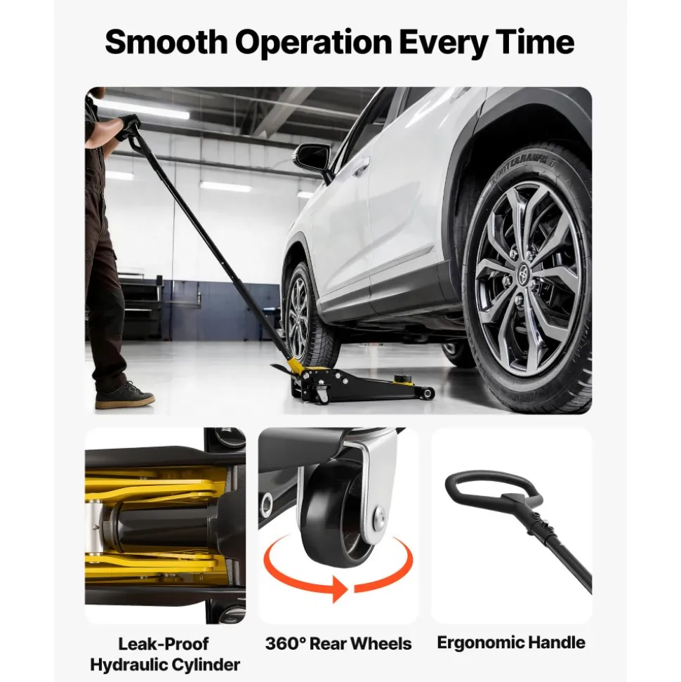 VEVOR Low Profile Floor Jack, 3 Ton (6614 lbs) Capacity, Steel Racing Floor Jack with Dual Pistons Quick Lift Pump & SUV Adapter, Hydraulic Trolley Car Lift for Sports Cars, Lifting Range 2.95"-19.7"