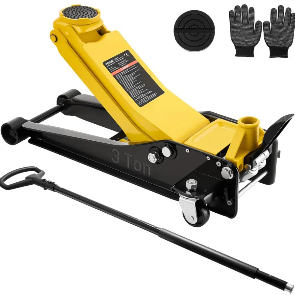 VEVOR Low Profile Floor Jack, 3 Ton (6614 lbs) Capacity, Steel Racing Floor Jack with Dual Pistons Quick Lift Pump & SUV Adapter, Hydraulic Trolley Car Lift for Sports Cars, Lifting Range 2.95"-19.7"