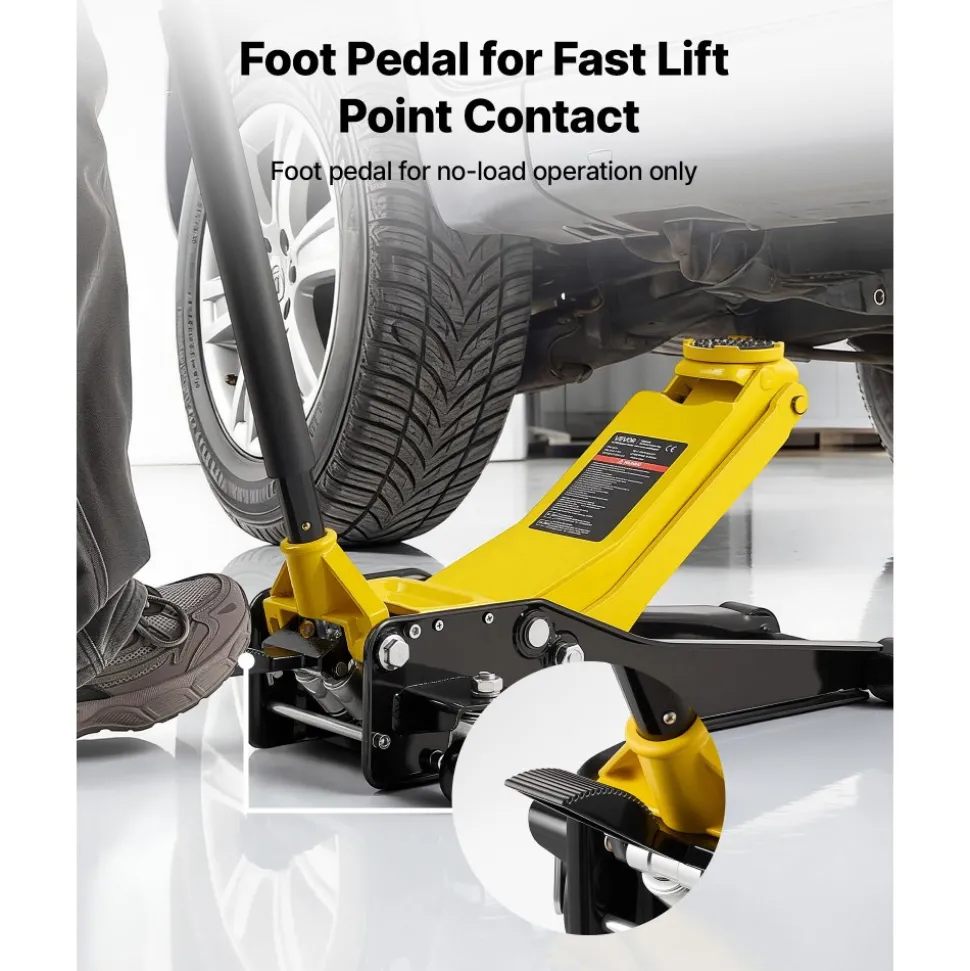 VEVOR Low Profile Floor Jack, 3 Ton (6614 lbs) Capacity, Steel Racing Floor Jack with Dual Pistons Quick Lift Pump & SUV Adapter, Hydraulic Trolley Car Lift for Sports Cars, Lifting Range 2.95"-19.7"