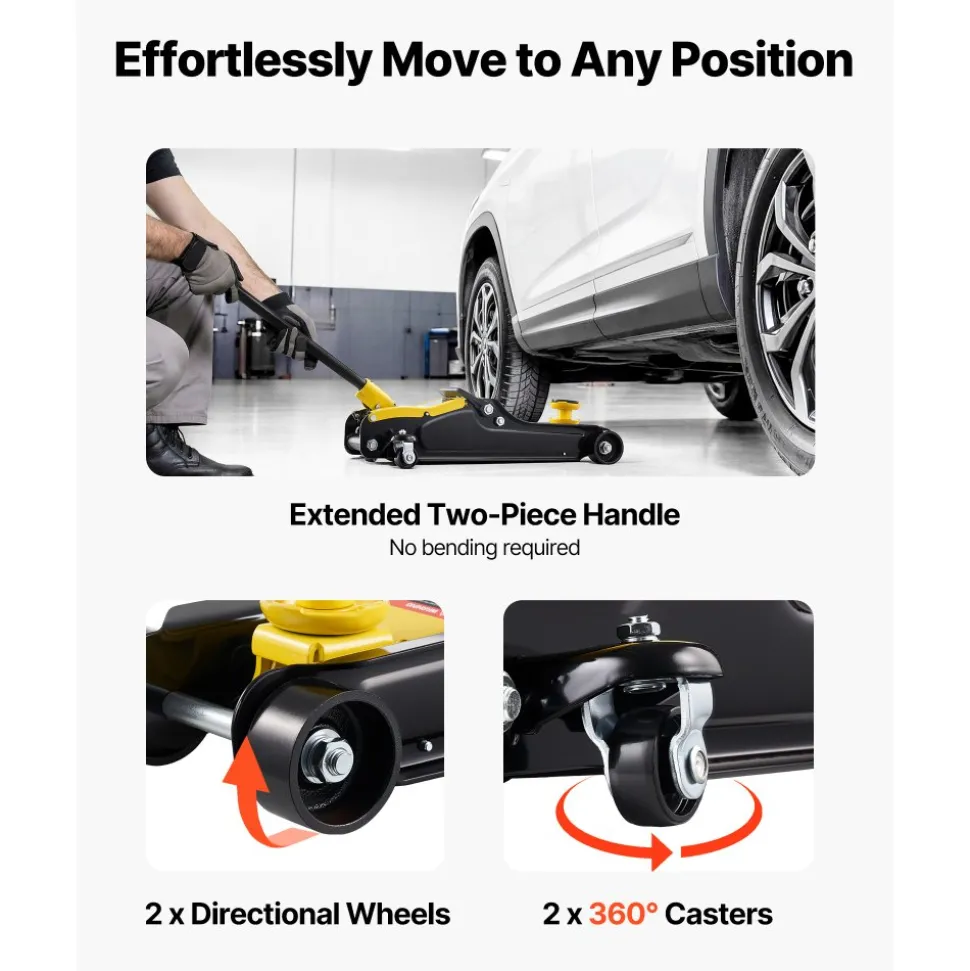 VEVOR Low Profile Floor Jack, 2.5 Ton (5512 lbs) Capacity, Steel Racing Floor Jack with Single Piston Quick Lift Pump & Raised Saddle, Hydraulic Trolley Car Lift for SUVs, Lifting Range 3.3"-13.8"