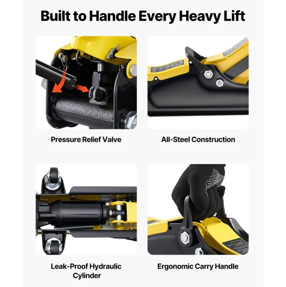 VEVOR Low Profile Floor Jack, 2.5 Ton (5512 lbs) Capacity, Steel Racing Floor Jack with Single Piston Quick Lift Pump & Raised Saddle, Hydraulic Trolley Car Lift for SUVs, Lifting Range 3.3"-13.8"