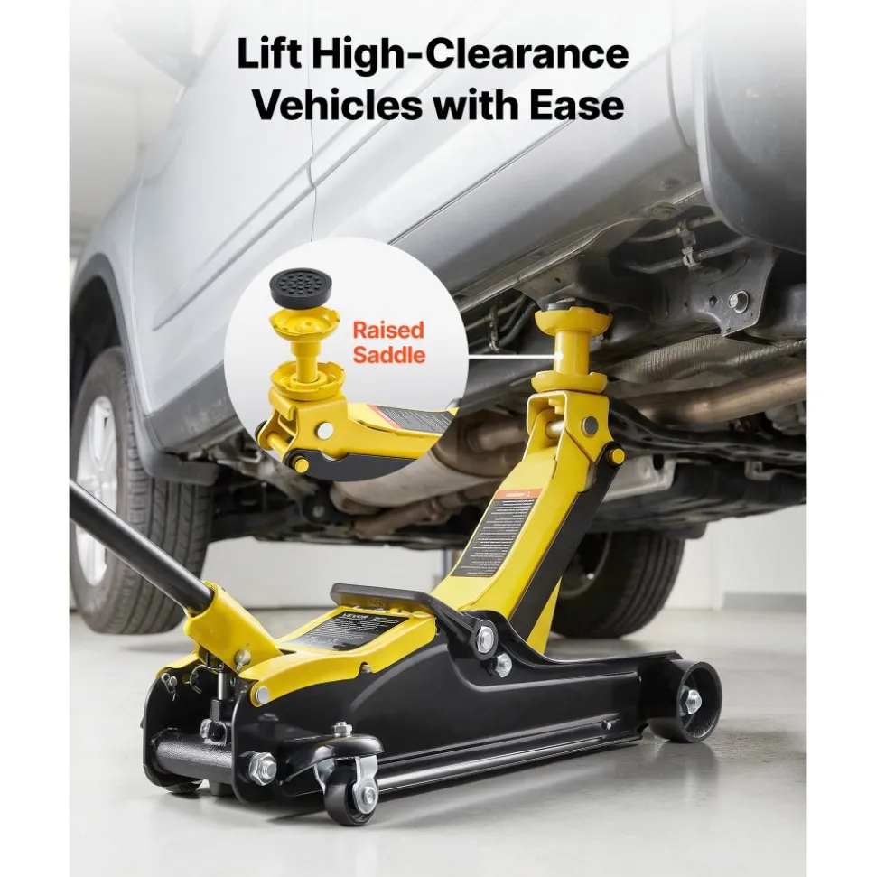 VEVOR Low Profile Floor Jack, 2.5 Ton (5512 lbs) Capacity, Steel Racing Floor Jack with Single Piston Quick Lift Pump & Raised Saddle, Hydraulic Trolley Car Lift for SUVs, Lifting Range 3.3"-13.8"
