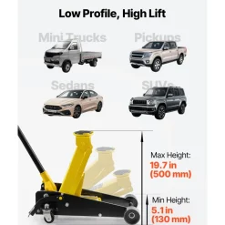 VEVOR Low Profile Floor Jack, 3 Ton (6614 lbs) Capacity, Steel Racing Floor Jack with Single Piston Quick Lift Pump & Foot Pedal, Hydraulic Trolley Car Lift for SUVs, Pickups, Lifting Range 5.1
