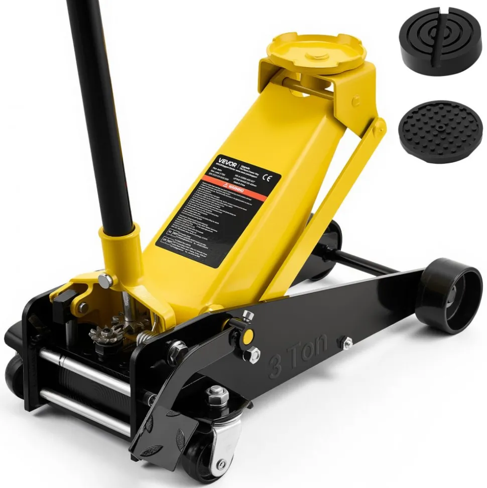 VEVOR Low Profile Floor Jack, 3 Ton (6614 lbs) Capacity, Steel Racing Floor Jack with Single Piston Quick Lift Pump & Foot Pedal, Hydraulic Trolley Car Lift for SUVs, Pickups, Lifting Range 5.1"-19.7"