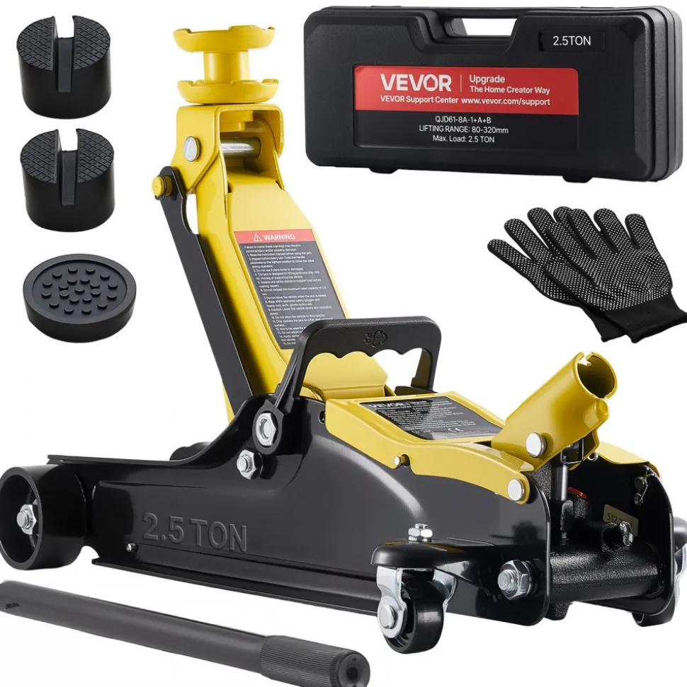 VEVOR Low Profile Floor Jack, 2.5 Ton (5512 lbs) Capacity, Steel Racing Floor Jack with Single Piston Quick Lift Pump & SUV Adapters, Hydraulic Trolley Car Lift for Sedans, Lifting Range 3.3"-13.8"