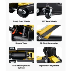 VEVOR Low Profile Floor Jack, 2.5 Ton (5512 lbs) Capacity, Steel Racing Floor Jack with Single Piston Quick Lift Pump & SUV Adapters, Hydraulic Trolley Car Lift for Sedans, Lifting Range 3.3