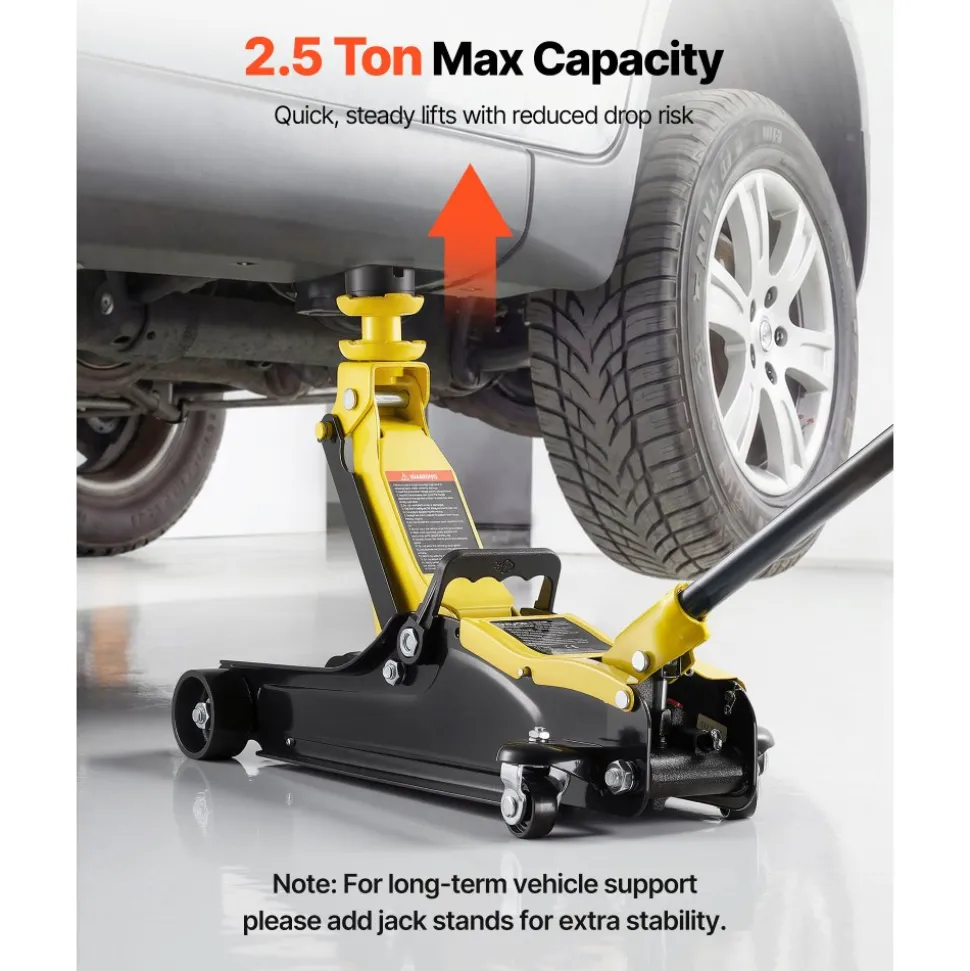 VEVOR Low Profile Floor Jack, 2.5 Ton (5512 lbs) Capacity, Steel Racing Floor Jack with Single Piston Quick Lift Pump & SUV Adapters, Hydraulic Trolley Car Lift for Sedans, Lifting Range 3.3"-13.8"