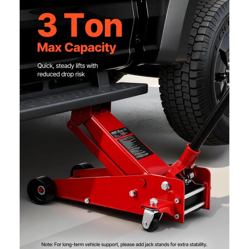 VEVOR Low Profile Floor Jack, 3 Ton (6614 lbs) Capacity, Steel Racing Floor Jack with Single Piston Quick Lift Pump, Hydraulic Trolley Car Lift for Sports Cars, SUVs, Pickups, Lifting Range 5.1"-19.7"