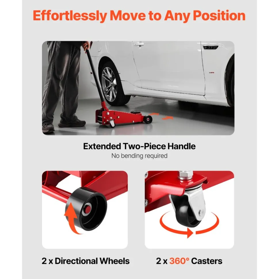 VEVOR Low Profile Floor Jack, 3 Ton (6614 lbs) Capacity, Steel Racing Floor Jack with Single Piston Quick Lift Pump, Hydraulic Trolley Car Lift for Sports Cars, SUVs, Pickups, Lifting Range 5.1"-19.7"