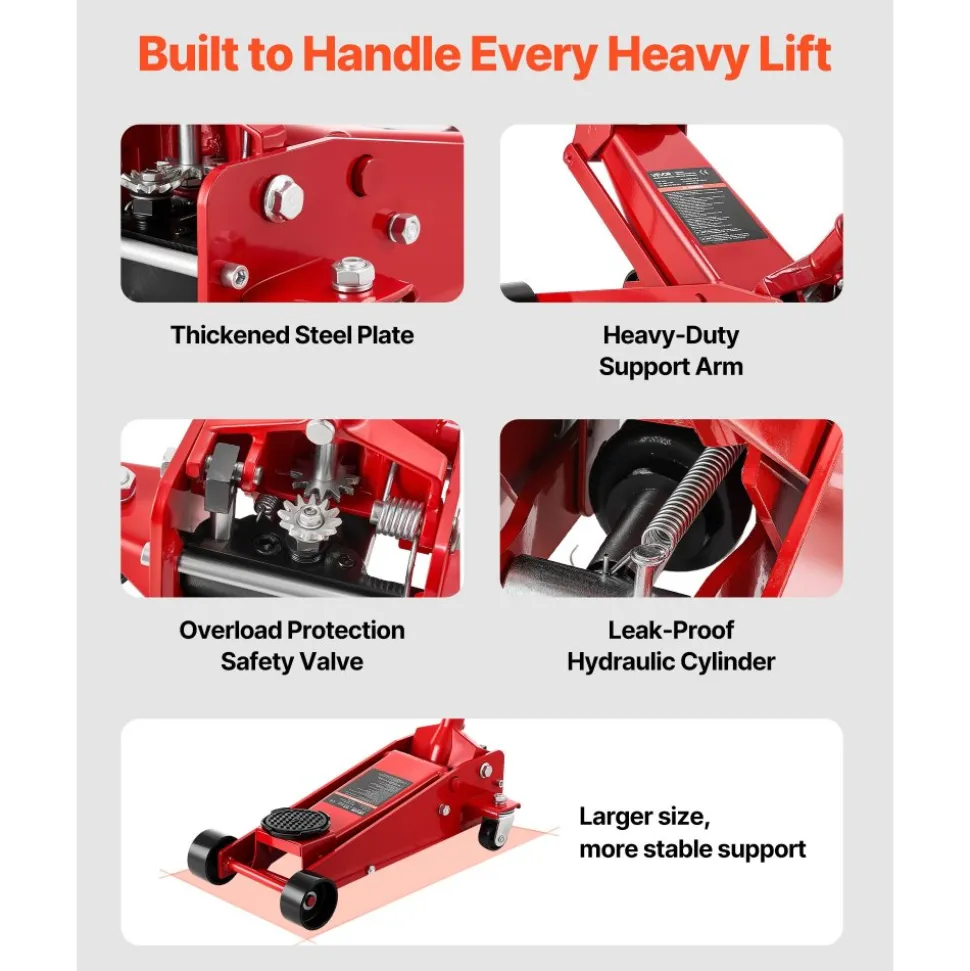 VEVOR Low Profile Floor Jack, 3 Ton (6614 lbs) Capacity, Steel Racing Floor Jack with Single Piston Quick Lift Pump, Hydraulic Trolley Car Lift for Sports Cars, SUVs, Pickups, Lifting Range 5.1"-19.7"