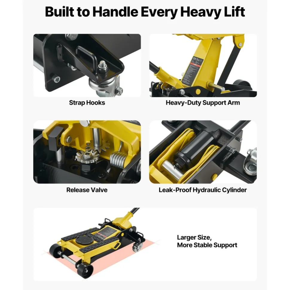 VEVOR Low Profile Floor Jack, 2 Ton (4409 lbs) Capacity, Steel Racing Floor Jack with Single Piston Quick Lift Pump, Hydraulic Trolley Car Lift for Cars, Motorcycles, ATVs, Lifting Range 5.7"-17"