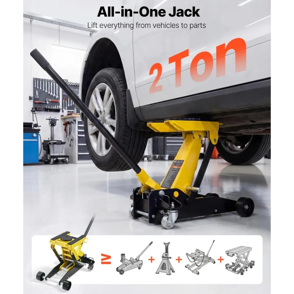 VEVOR Low Profile Floor Jack, 2 Ton (4409 lbs) Capacity, Steel Racing Floor Jack with Single Piston Quick Lift Pump, Hydraulic Trolley Car Lift for Cars, Motorcycles, ATVs, Lifting Range 5.7"-17"