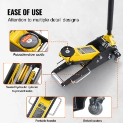 VEVOR Low Profile Floor Jack 2 Ton (4400 lbs) , Heavy Duty Aluminum Hydraulic Racing Floor Jack, Hydraulic Car Jack, Dual Piston Quick Lift Pump, 3.2"-14.6" Height Lifting Range (Yellow)