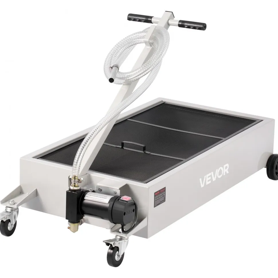 VEVOR Low Profile Oil Drain Pan, 20 Gallon Capacity, Rolling Oil Drain Pan with Electric Pump, 7.2 ft Hose & T Folding Handle, Leak-proof & Corrosion-resistant, Fit for Cars, SUVs, Trucks, ATVs, White