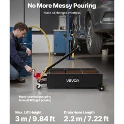 VEVOR Low Profile Oil Drain Pan, 25 Gallon Capacity, Rolling Oil Drain Pan with Manual Pump, 7.2 ft Hose & T Folding Handle, Leak-proof & Corrosion-resistant, Fit for Cars, SUVs, Trucks, ATVs, Black