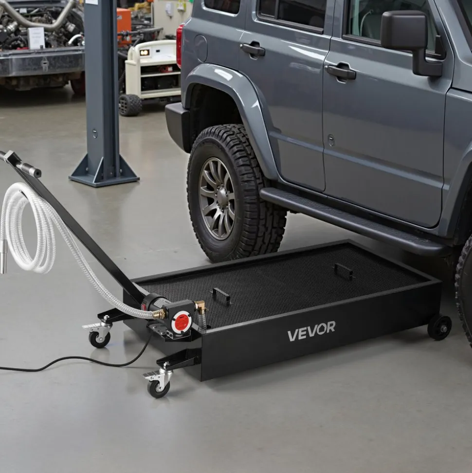 VEVOR Low Profile Oil Drain Pan, 20 Gallon Capacity, Rolling Oil Drain Pan with Electric Pump & 7.2 ft Hose, Leak-proof & Corrosion-resistant, Fit for Cars, SUVs, Trucks, Motorcycles, ATVs, Metal