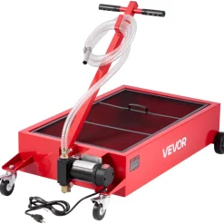 VEVOR Low Profile Oil Drain Pan, 17 Gallon Capacity, Rolling Oil Drain Pan with Electric Pump, 7.2 ft Hose & T Folding Handle, Leak-proof & Corrosion-resistant, Fit for Cars, SUVs, Trucks, ATVs, Red
