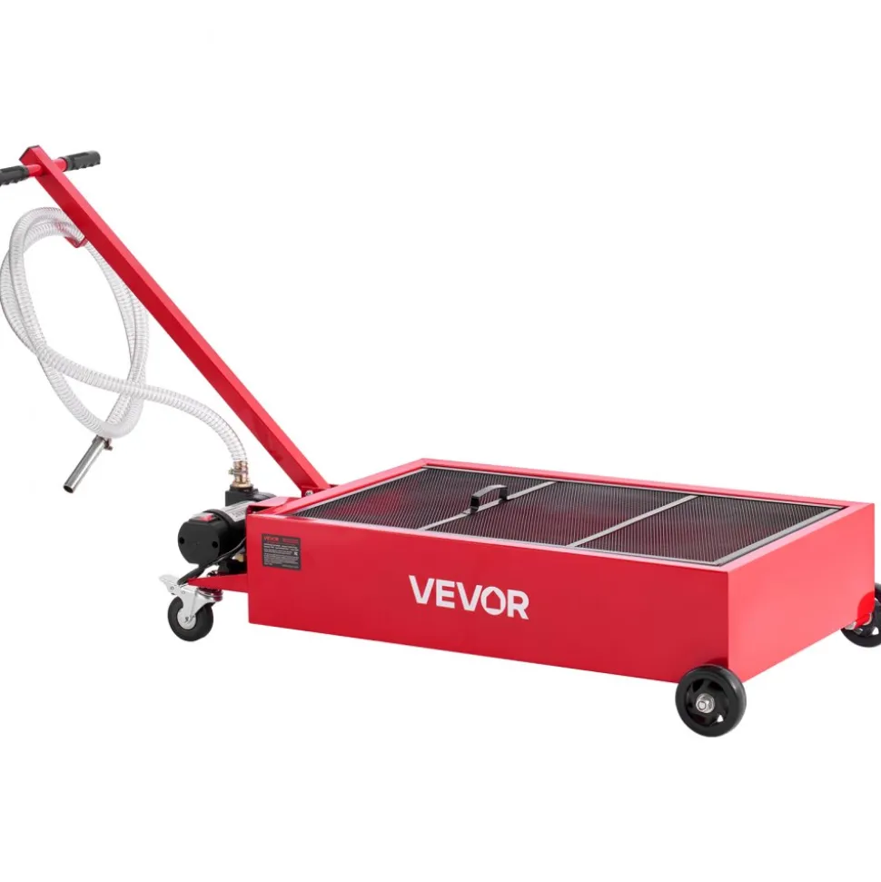VEVOR Low Profile Oil Drain Pan, 17 Gallon Capacity, Rolling Oil Drain Pan with Electric Pump, 7.2 ft Hose & T Folding Handle, Leak-proof & Corrosion-resistant, Fit for Cars, SUVs, Trucks, ATVs, Red