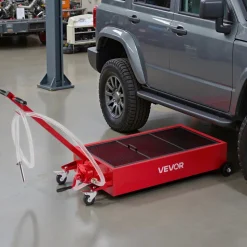 VEVOR Low Profile Oil Drain Pan, 20 Gallon Capacity, Rolling Oil Drain Pan with Manual Pump, 7.2 ft Hose & T Folding Handle, Leak-proof & Corrosion-resistant, Fit for Cars, SUVs, Trucks, ATVs, Red