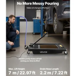 VEVOR Low Profile Oil Drain Pan, 17 Gallon Capacity, Rolling Oil Drain Pan with Electric Pump & 7.2 ft Hose, Leak-proof & Corrosion-resistant, Fit for Cars, SUVs, Trucks, Motorcycles, ATVs, Metal