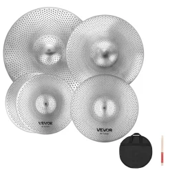 VEVOR Low Volume Cymbal Pack, 4 Pieces Quiet Cymbals for Drum Set, Alloy Cymbals Drum Set Includes 14-inch Hi-Hats, 16-inch Crash, 18-inch Crash, 20-inch Ride, Drumsticks & Cymbal Bag, Bright Copper