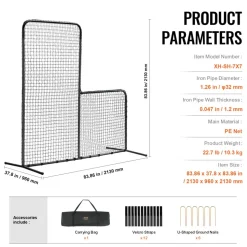 VEVOR L Screen Baseball for Batting Cage, 7x7 ft Baseball Softball Safety Screen, Body Protector Portable Batting Screen with Carry Bag & Ground Stakes, Heavy Duty Pitching Net for Pitchers Protection