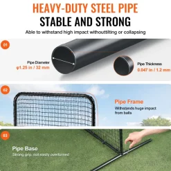 VEVOR L Screen Baseball for Batting Cage, 7x7 ft Baseball Softball Safety Screen, Body Protector Portable Batting Screen with Carry Bag & Ground Stakes, Heavy Duty Pitching Net for Pitchers Protection