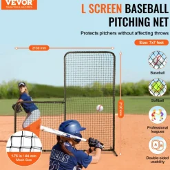 VEVOR L Screen Baseball for Batting Cage, 7x7 ft Baseball Softball Safety Screen, Body Protector Portable Batting Screen with Carry Bag & Ground Stakes, Heavy Duty Pitching Net for Pitchers Protection