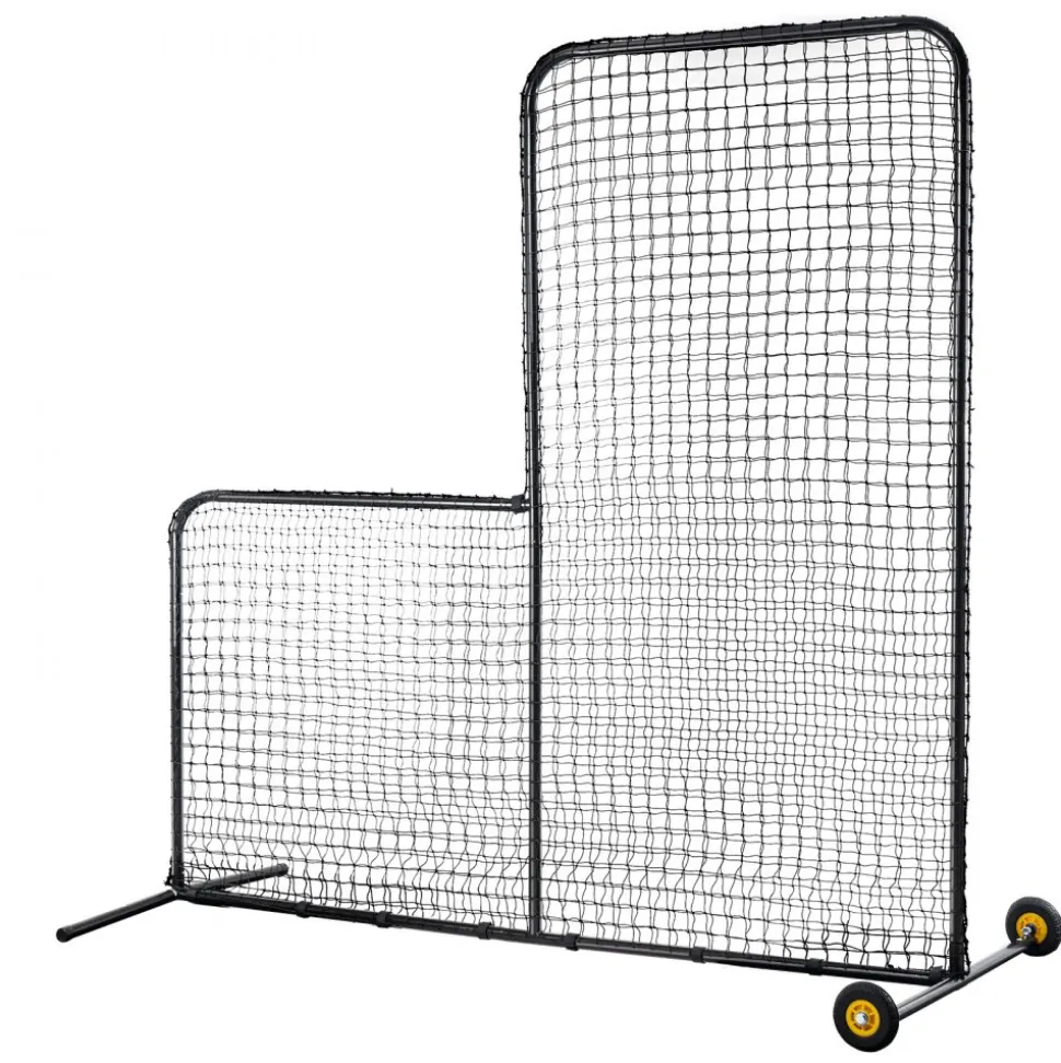 VEVOR L Screen Baseball for Batting Cage, 7x7 ft Softball Safety Screen, Body Protector Portable Batting Screen with Carry Bag, Wheels, Ground Stakes, Heavy Duty Pitching Net for Pitchers Protection