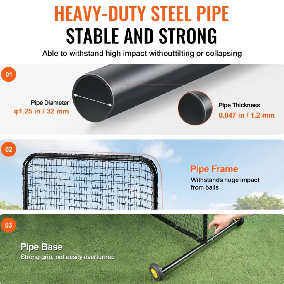 VEVOR L Screen Baseball for Batting Cage, 7x7 ft Softball Safety Screen, Body Protector Portable Batting Screen with Carry Bag, Wheels, Ground Stakes, Heavy Duty Pitching Net for Pitchers Protection