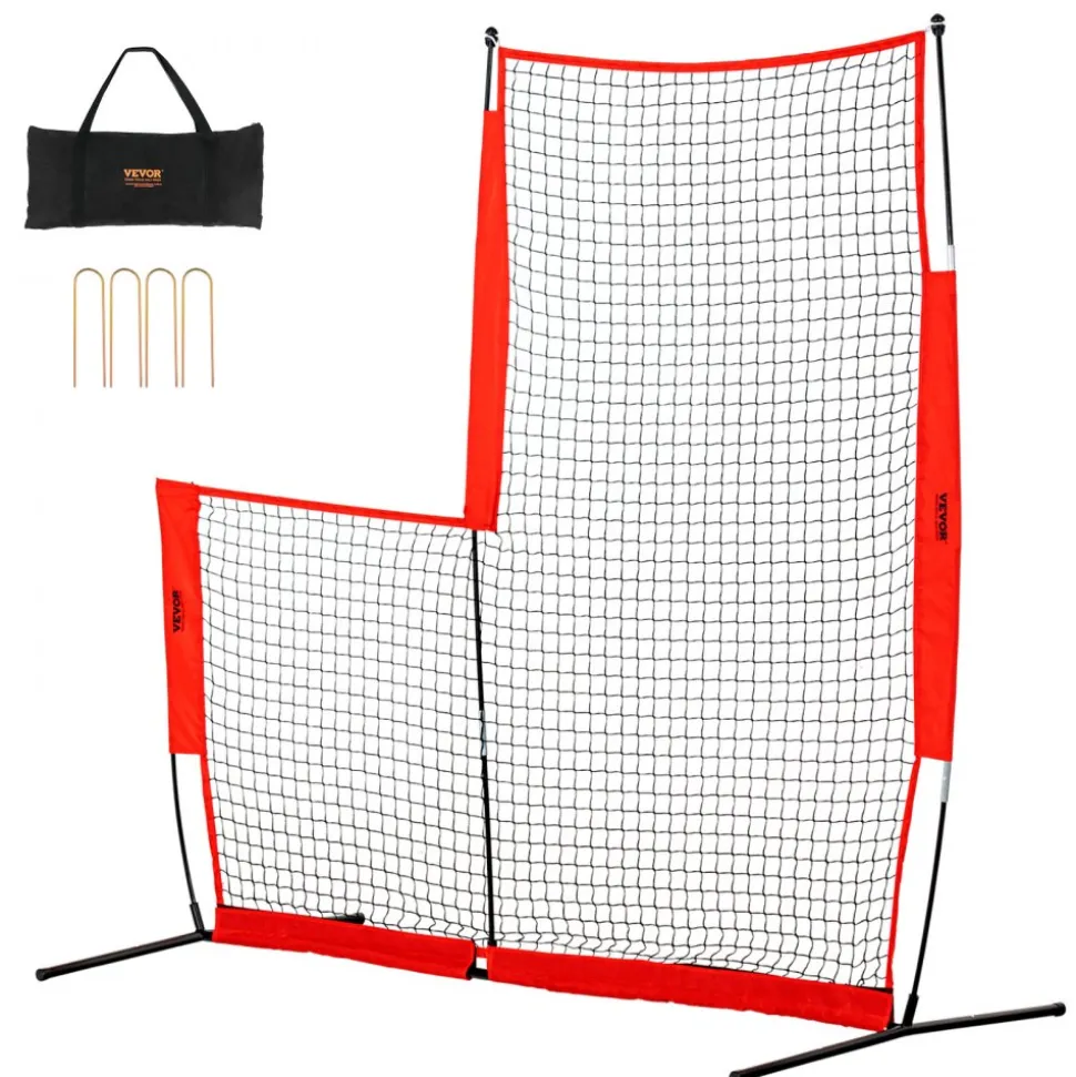 VEVOR L Screen Baseball for Batting Cage, 7x7 ft Baseball & Softball Safety Screen, Body Protector Portable Batting Screen with Carry Bag & Ground Stakes, Baseball Pitching Net for Pitchers Protection