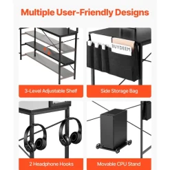 VEVOR L-Shaped Computer Desk, 67-inch Reversible Corner Gaming Desk with Monitor Stand & Movable CPU Stand, Modern Stylish PC Table Sturdy Work Workstation for Home Office - Easy to Assembly