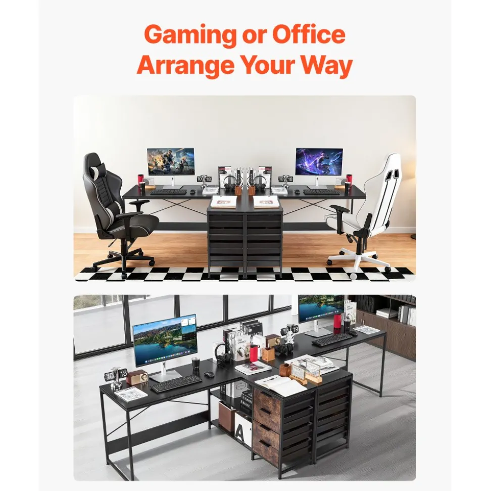 VEVOR L-Shaped Computer Desk, 59-inch Reversible Corner Gaming Desk with Drawers & Storage Shelves, Modern Stylish PC Table Sturdy Work Workstation for Home Office - Easy to Assembly