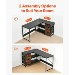 VEVOR L-Shaped Computer Desk, 59-inch Reversible Corner Gaming Desk with Drawers & Storage Shelves, Modern Stylish PC Table Sturdy Work Workstation for Home Office - Easy to Assembly
