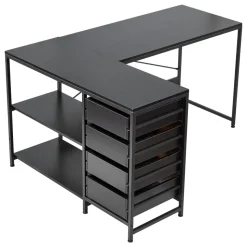 VEVOR L-Shaped Computer Desk, 59-inch Reversible Corner Gaming Desk with Drawers & Storage Shelves, Modern Stylish PC Table Sturdy Work Workstation for Home Office - Easy to Assembly