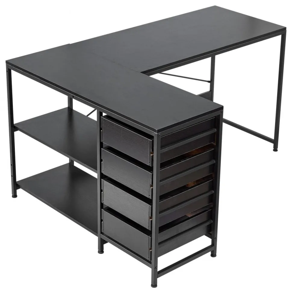 VEVOR L-Shaped Computer Desk, 59-inch Reversible Corner Gaming Desk with Drawers & Storage Shelves, Modern Stylish PC Table Sturdy Work Workstation for Home Office - Easy to Assembly