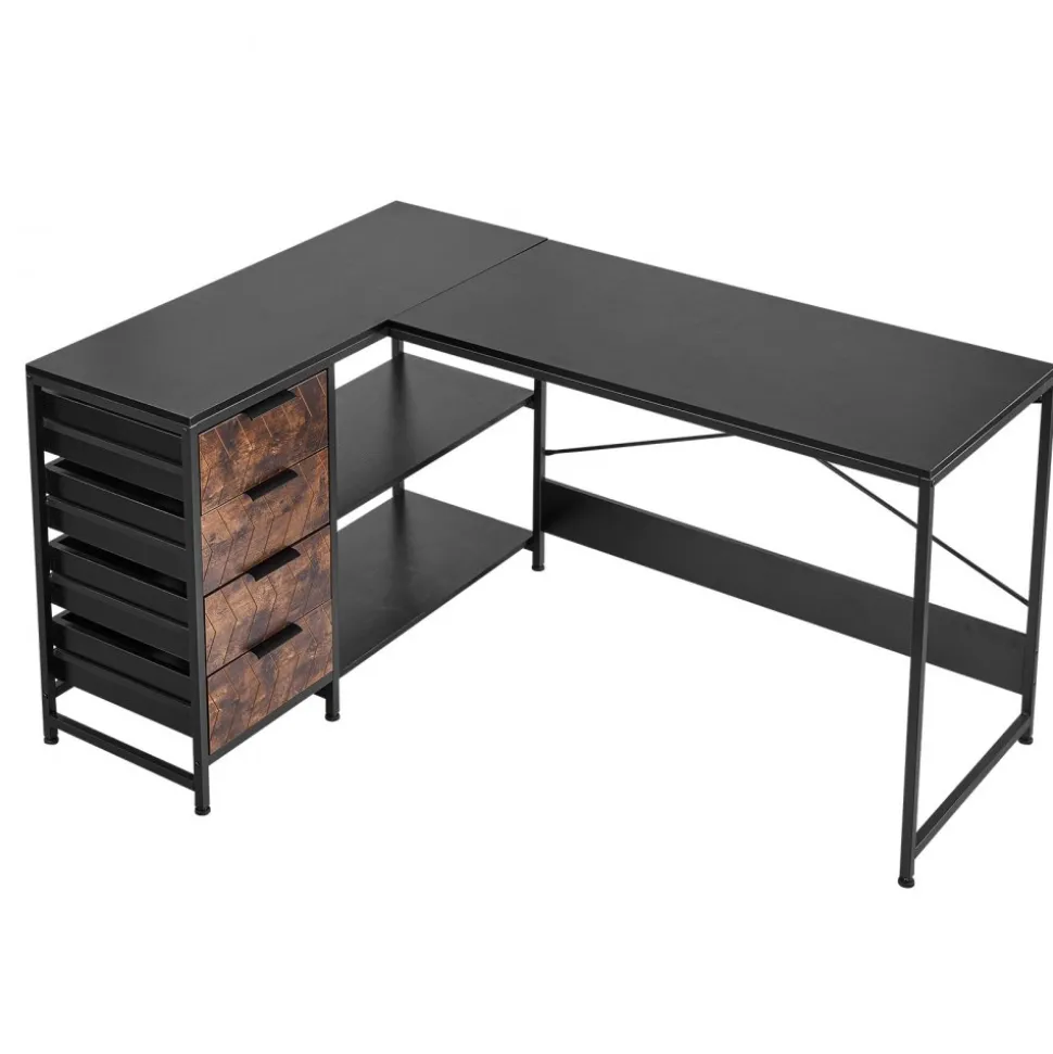 VEVOR L-Shaped Computer Desk, 59-inch Reversible Corner Gaming Desk with Drawers & Storage Shelves, Modern Stylish PC Table Sturdy Work Workstation for Home Office - Easy to Assembly