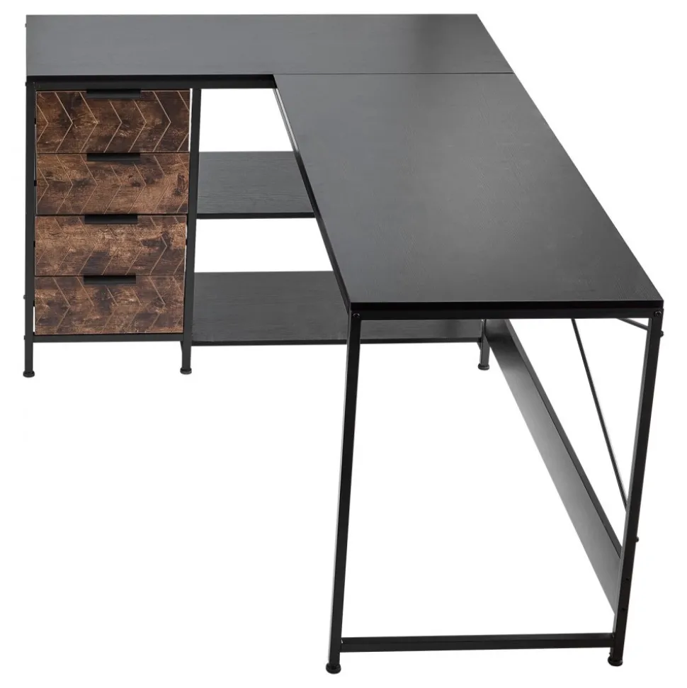 VEVOR L-Shaped Computer Desk, 59-inch Reversible Corner Gaming Desk with Drawers & Storage Shelves, Modern Stylish PC Table Sturdy Work Workstation for Home Office - Easy to Assembly