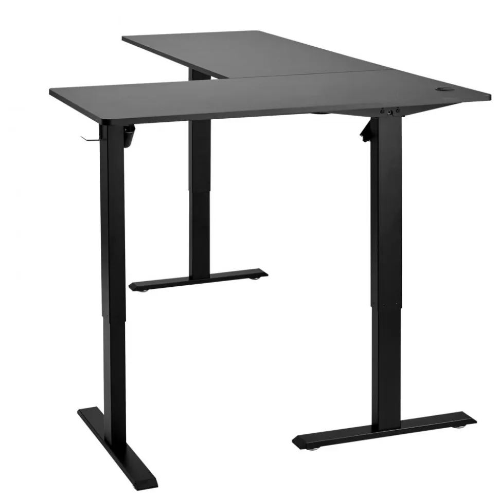 VEVOR L Shaped Desk, Electric Adjustable Height Corner Gaming Desk with Dual Hooks, Heavy Duty Carbon Steel L-Shaped Computer Table with Power Outlets for Home and Office, Easy to Assemble, Black