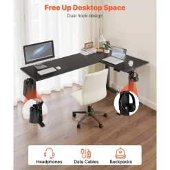VEVOR L Shaped Desk, Electric Adjustable Height Corner Gaming Desk with Dual Hooks, Heavy Duty Carbon Steel L-Shaped Computer Table with Power Outlets for Home and Office, Easy to Assemble, Black
