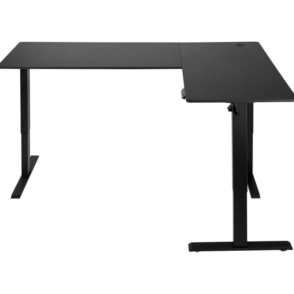 VEVOR L Shaped Desk, Electric Adjustable Height Corner Gaming Desk with Dual Hooks, Heavy Duty Carbon Steel L-Shaped Computer Table with Power Outlets for Home and Office, Easy to Assemble, Black