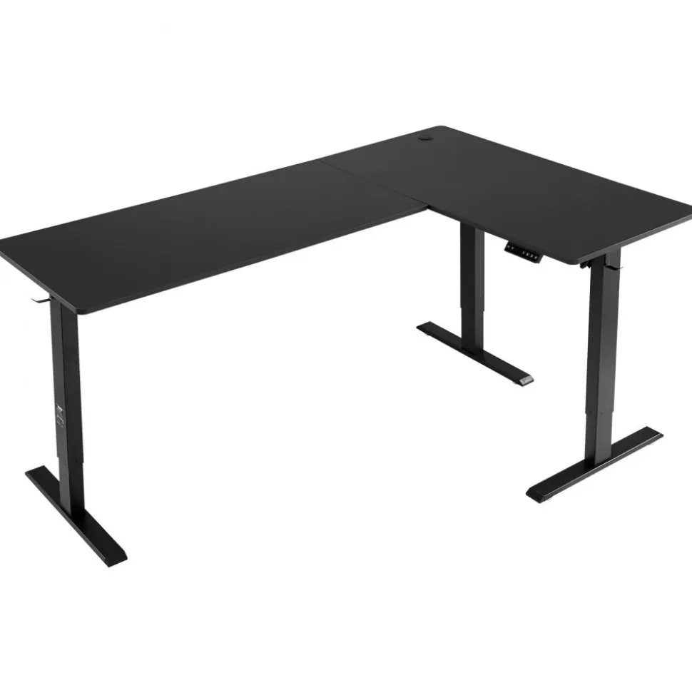 VEVOR L Shaped Desk, Electric Adjustable Height Corner Gaming Desk with Dual Hooks, Heavy Duty Carbon Steel L-Shaped Computer Table with Power Outlets for Home and Office, Easy to Assemble, Black