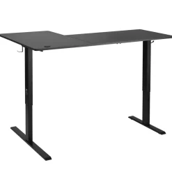 VEVOR L Shaped Desk, Electric Adjustable Height Corner Gaming Desk with Dual Hooks, Heavy Duty Carbon Steel L-Shaped Computer Table with Power Strip for Home, Office, Dorm, Easy to Assemble, Black