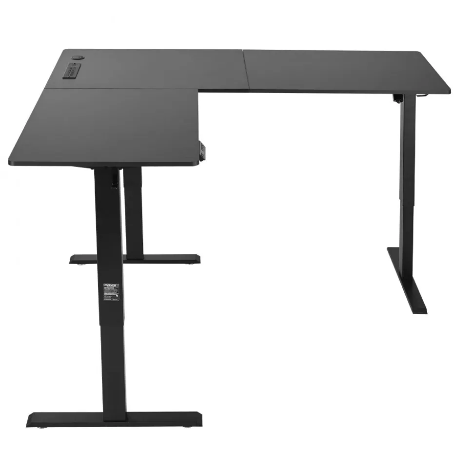 VEVOR L Shaped Desk, Electric Adjustable Height Corner Gaming Desk with Dual Hooks and Wheels, Heavy Duty Carbon Steel L-Shaped Computer Table with Power Strip for Home Office, Easy to Assemble, Black