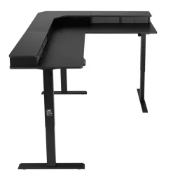 VEVOR L Shaped Desk, Electric Adjustable Height Corner Gaming Desk with CPU Stands, Dual Hooks and Fabric Drawers, L-Shaped Computer Table with Power Strip for Home Office, Easy to Assemble, Black
